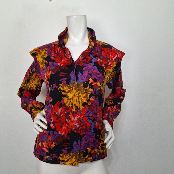 Carlisle Rare 90’s Vintage Multicolor 100% Silk Floral Cottagecore Blouse Size M - Picture 4 of 15